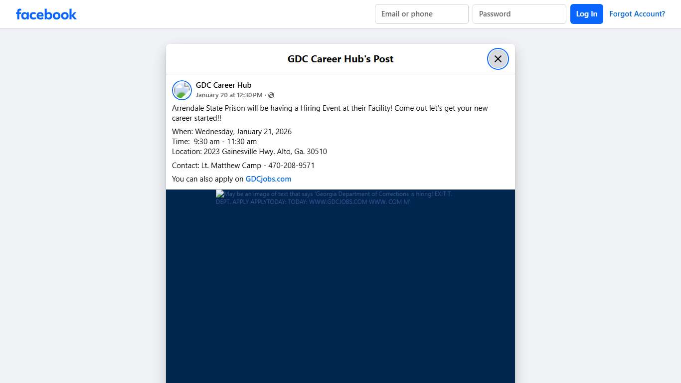 GDC Career Hub - Arrendale State Prison will be having a... Facebook